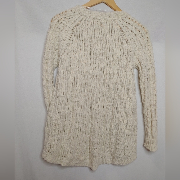 Free People Chunky Knit Cardigan Ivory Cream Small Cotton High Low Hem Pockets - Picture 3 of 10